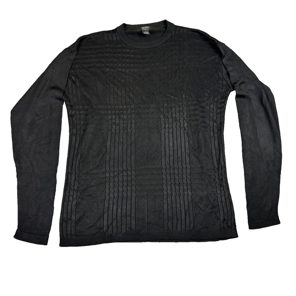 Mano Pullover Sweater Men's Large Black Silk Blend Textured Italy Modern